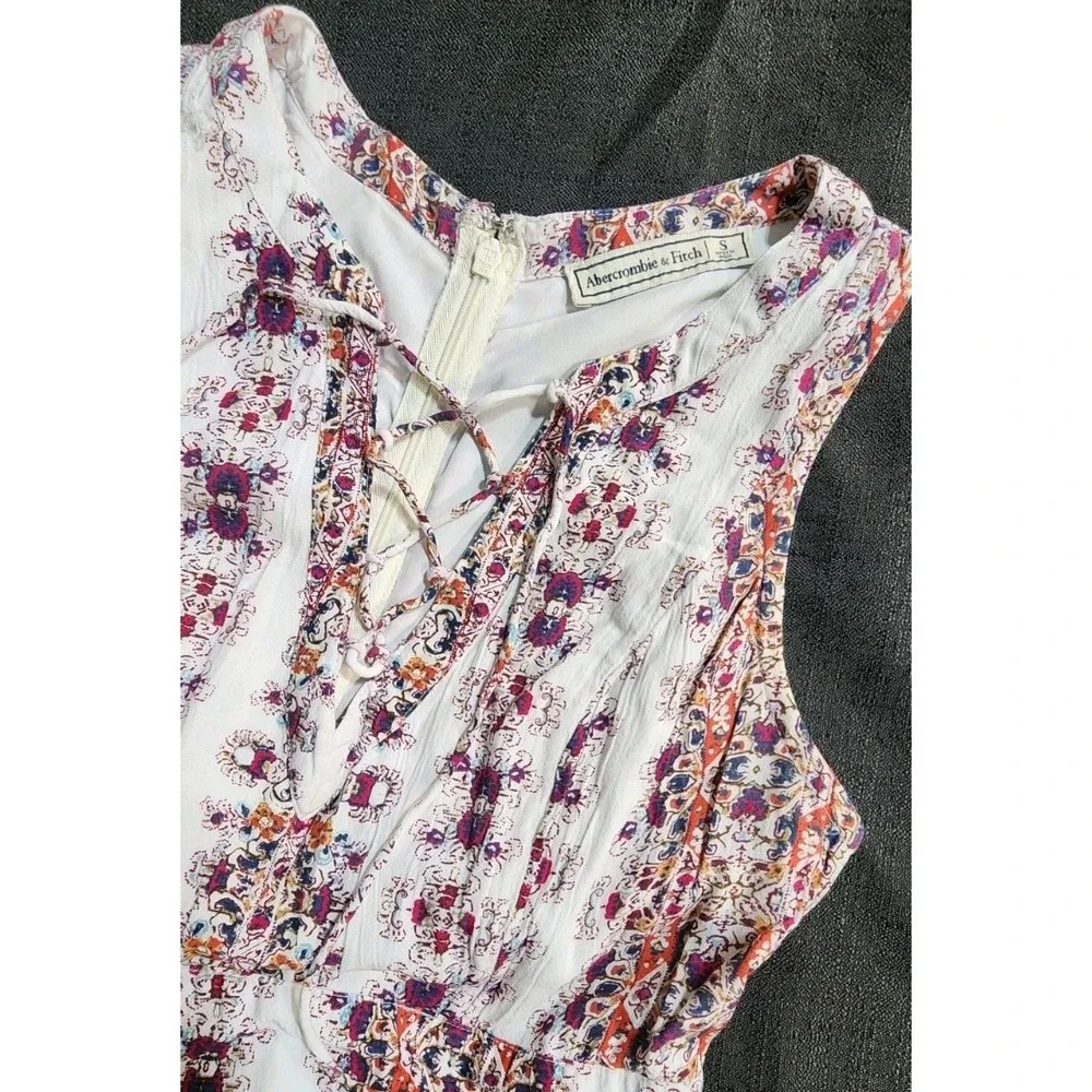 ABERCROMBIE & FITCH Women Maxi Dress Sz Small White Floral Lace‎ Up Boho Hippie